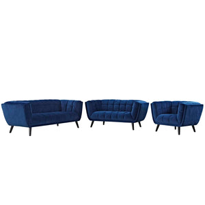 ModwayModway Bestow 3 Piece Performance Velvet Sofa Loveseat and Armchair Set EEI-2978 EEI-2978-NAV-SET- BetterPatio.com