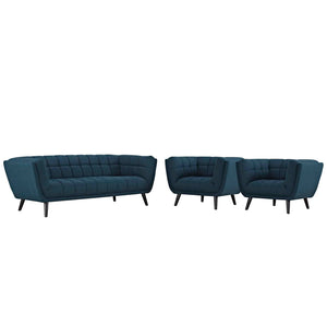 ModwayModway Bestow 3 Piece Upholstered Fabric Sofa and Armchair Set EEI-2977 EEI-2977-BLU-SET- BetterPatio.com