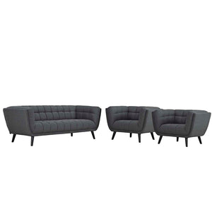 ModwayModway Bestow 3 Piece Upholstered Fabric Sofa and Armchair Set EEI-2977 EEI-2977-GRY-SET- BetterPatio.com