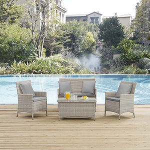 ModwayModway Bridge 4 Piece Outdoor Patio Patio Conversation Set with Pillow Set EEI-2763 EEI-2763-LGR-GRY- BetterPatio.com