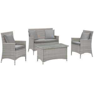 ModwayModway Bridge 4 Piece Outdoor Patio Patio Conversation Set with Pillow Set EEI-2763 EEI-2763-LGR-GRY- BetterPatio.com