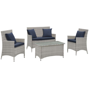 ModwayModway Bridge 4 Piece Outdoor Patio Patio Conversation Set with Pillow Set EEI-2763 EEI-2763-LGR-NAV- BetterPatio.com