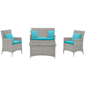 ModwayModway Bridge 4 Piece Outdoor Patio Patio Conversation Set with Pillow Set EEI-2763 EEI-2763-LGR-NAV- BetterPatio.com