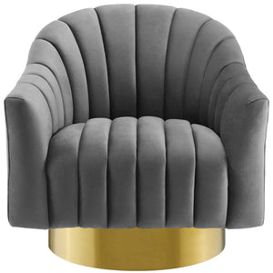 ModwayModway Buoyant Vertical Channel Tufted Accent Lounge Performance Velvet Swivel Chair EEI-3459 EEI-3459-GRY- BetterPatio.com