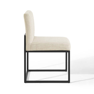 ModwayModway Carriage Channel Tufted Sled Base Upholstered Fabric Dining Chair EEI-3807 EEI-3807-BLK-BEI- BetterPatio.com