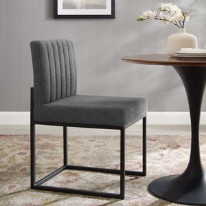 ModwayModway Carriage Channel Tufted Sled Base Upholstered Fabric Dining Chair EEI-3807 EEI-3807-BLK-CHA- BetterPatio.com