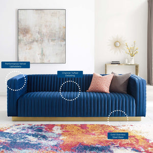 ModwayModway Charisma Channel Tufted Performance Velvet Living Room Sofa EEI-3886 EEI-3886-NAV- BetterPatio.com