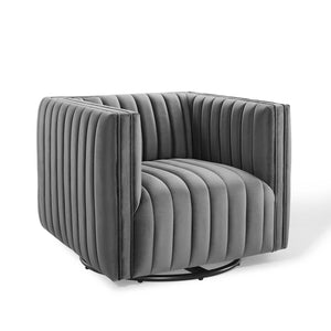 ModwayModway Conjure Channel Tufted Performance Velvet Swivel Armchair EEI-3883 EEI-3883-GRY- BetterPatio.com