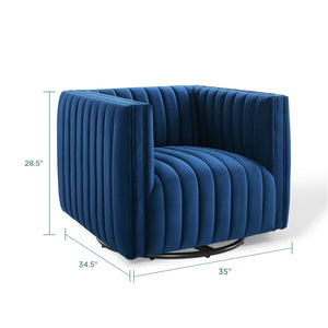 ModwayModway Conjure Channel Tufted Performance Velvet Swivel Armchair EEI-3883 EEI-3883-NAV- BetterPatio.com