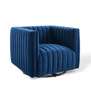 ModwayModway Conjure Channel Tufted Performance Velvet Swivel Armchair EEI-3883 EEI-3883-NAV- BetterPatio.com