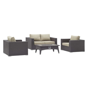 ModwayModway Convene 4 Piece Set Outdoor Patio with Fire Pit EEI-3725 EEI-3725-EXP-BEI-SET- BetterPatio.com