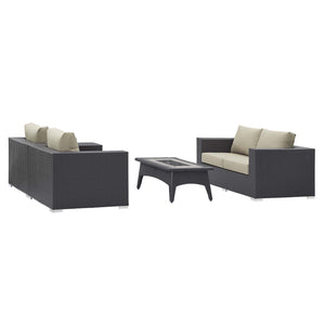 ModwayModway Convene 4 Piece Set Outdoor Patio with Fire Pit EEI-3725 EEI-3725-EXP-BEI-SET- BetterPatio.com