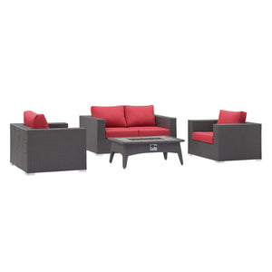 ModwayModway Convene 4 Piece Set Outdoor Patio with Fire Pit EEI-3725 EEI-3725-EXP-RED-SET- BetterPatio.com