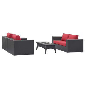 ModwayModway Convene 4 Piece Set Outdoor Patio with Fire Pit EEI-3725 EEI-3725-EXP-RED-SET- BetterPatio.com