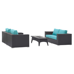 ModwayModway Convene 4 Piece Set Outdoor Patio with Fire Pit EEI-3725 EEI-3725-EXP-TRQ-SET- BetterPatio.com