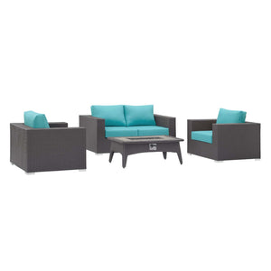 ModwayModway Convene 4 Piece Set Outdoor Patio with Fire Pit EEI-3725 EEI-3725-EXP-TRQ-SET- BetterPatio.com