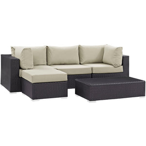 ModwayModway Convene 5 Piece Outdoor Patio Sectional Set EEI-2172 EEI-2172-EXP-BEI-SET- BetterPatio.com