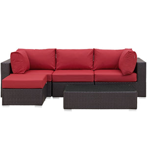 ModwayModway Convene 5 Piece Outdoor Patio Sectional Set EEI-2172 EEI-2172-EXP-RED-SET- BetterPatio.com