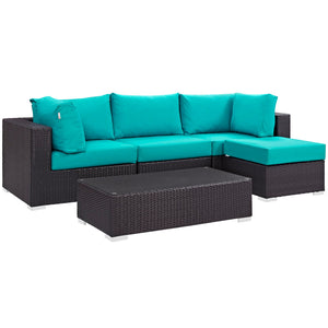 ModwayModway Convene 5 Piece Outdoor Patio Sectional Set EEI-2172 EEI-2172-EXP-TRQ-SET- BetterPatio.com