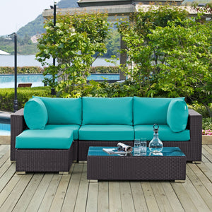 ModwayModway Convene 5 Piece Outdoor Patio Sectional Set EEI-2172 EEI-2172-EXP-TRQ-SET- BetterPatio.com