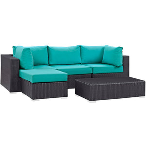 ModwayModway Convene 5 Piece Outdoor Patio Sectional Set EEI-2172 EEI-2172-EXP-TRQ-SET- BetterPatio.com