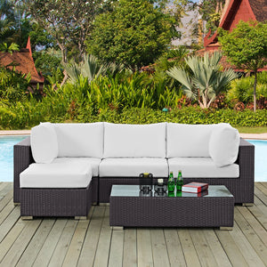 ModwayModway Convene 5 Piece Outdoor Patio Sectional Set EEI-2172 EEI-2172-EXP-WHI-SET- BetterPatio.com