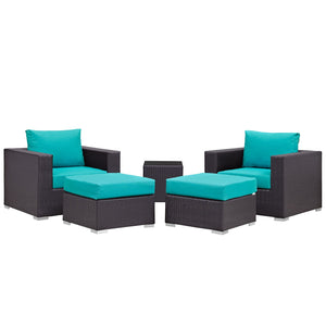 ModwayModway Convene 5 Piece Outdoor Patio Sectional Set EEI-2201 EEI-2201-EXP-TRQ-SET- BetterPatio.com