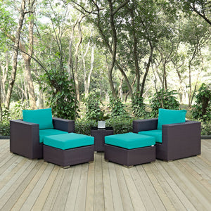 ModwayModway Convene 5 Piece Outdoor Patio Sectional Set EEI-2201 EEI-2201-EXP-TRQ-SET- BetterPatio.com