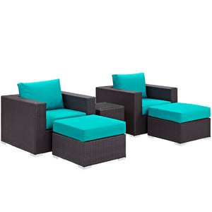 ModwayModway Convene 5 Piece Outdoor Patio Sectional Set EEI-2201 EEI-2201-EXP-TRQ-SET- BetterPatio.com