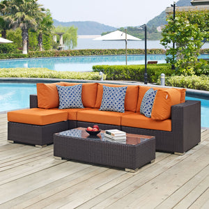 ModwayModway Convene 5 Piece Outdoor Patio Sectional Set EEI-2362 EEI-2362-EXP-ORA-SET- BetterPatio.com