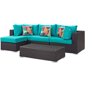 ModwayModway Convene 5 Piece Outdoor Patio Sectional Set EEI-2362 EEI-2362-EXP-TRQ-SET- BetterPatio.com