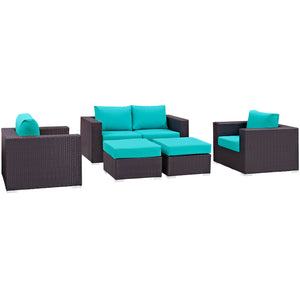 ModwayModway Convene 5 Piece Outdoor Patio Sofa Set EEI-2158 EEI-2158-EXP-TRQ-SET- BetterPatio.com