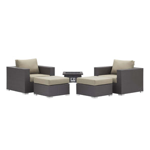 ModwayModway Convene 5 Piece Set Outdoor Patio with Fire Pit EEI-3726 EEI-3726-EXP-BEI-SET- BetterPatio.com