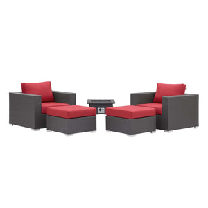 ModwayModway Convene 5 Piece Set Outdoor Patio with Fire Pit EEI-3726 EEI-3726-EXP-RED-SET- BetterPatio.com