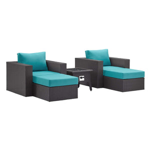 ModwayModway Convene 5 Piece Set Outdoor Patio with Fire Pit EEI-3726 EEI-3726-EXP-TRQ-SET- BetterPatio.com