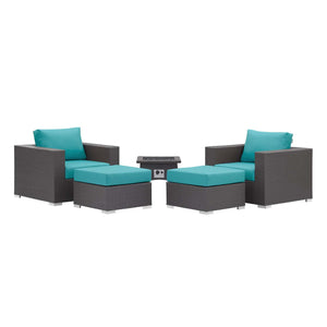 ModwayModway Convene 5 Piece Set Outdoor Patio with Fire Pit EEI-3726 EEI-3726-EXP-TRQ-SET- BetterPatio.com