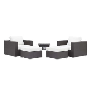 ModwayModway Convene 5 Piece Set Outdoor Patio with Fire Pit EEI-3726 EEI-3726-EXP-WHI-SET- BetterPatio.com