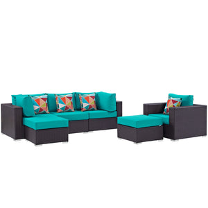 ModwayModway Convene 6 Piece Outdoor Patio Sectional Set EEI-2372 EEI-2372-EXP-TRQ-SET- BetterPatio.com