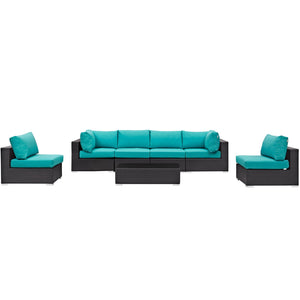 ModwayModway Convene 7 Piece Outdoor Patio Sectional Set EEI-2164 EEI-2164-EXP-TRQ-SET- BetterPatio.com