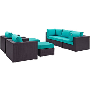 ModwayModway Convene 7 Piece Outdoor Patio Sectional Set EEI-2200 EEI-2200-EXP-TRQ-SET- BetterPatio.com