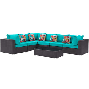 ModwayModway Convene 7 Piece Outdoor Patio Sectional Set EEI-2361 EEI-2361-EXP-TRQ-SET- BetterPatio.com