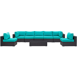 ModwayModway Convene 8 Piece Outdoor Patio Sectional Set EEI-2205 EEI-2205-EXP-TRQ-SET- BetterPatio.com