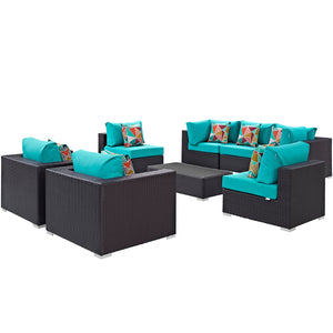 ModwayModway Convene 8 Piece Outdoor Patio Sectional Set EEI-2368 EEI-2368-EXP-TRQ-SET- BetterPatio.com