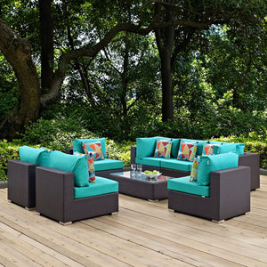 ModwayModway Convene 8 Piece Outdoor Patio Sectional Set EEI-2370 EEI-2370-EXP-TRQ-SET- BetterPatio.com