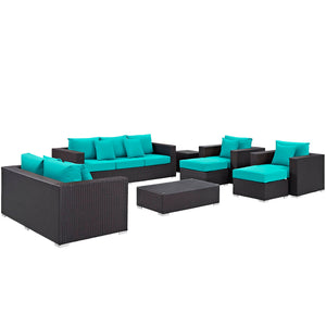 ModwayModway Convene 9 Piece Outdoor Patio Sofa Set EEI-2161 EEI-2161-EXP-TRQ-SET- BetterPatio.com