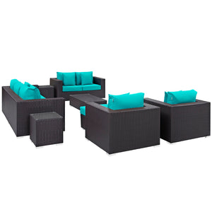 ModwayModway Convene 9 Piece Outdoor Patio Sofa Set EEI-2161 EEI-2161-EXP-TRQ-SET- BetterPatio.com