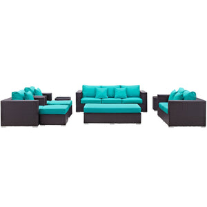 ModwayModway Convene 9 Piece Outdoor Patio Sofa Set EEI-2161 EEI-2161-EXP-TRQ-SET- BetterPatio.com