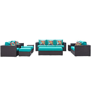 ModwayModway Convene 9 Piece Outdoor Patio Sofa Set EEI-2354 EEI-2354-EXP-TRQ-SET- BetterPatio.com