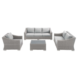 ModwayModway Conway Sunbrella Outdoor Patio Wicker Rattan 4-Piece Furniture Set EEI-4355 EEI-4355-LGR-GRY- BetterPatio.com