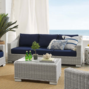 ModwayModway Conway Sunbrella Outdoor Patio Wicker Rattan 4-Piece Furniture Set EEI-4355 EEI-4355-LGR-NAV- BetterPatio.com